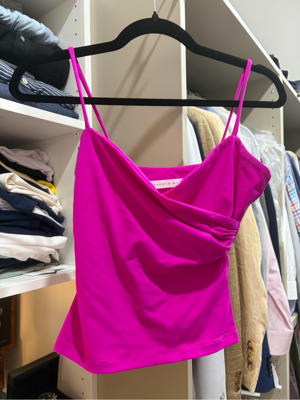 Susana Monaco Hot Pink Cowl Neck Spaghetti Strap Tank